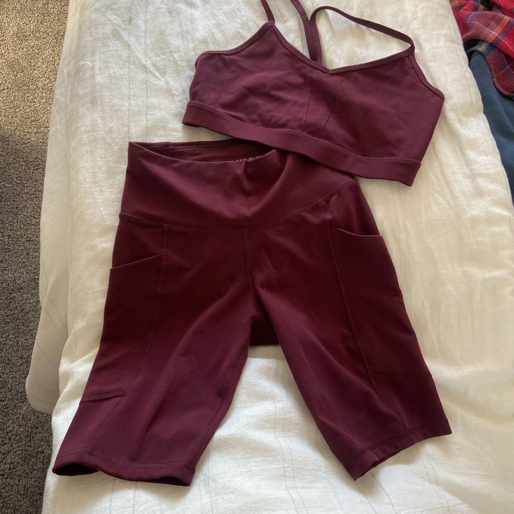 Banana Republic Burgundy Sports Bra and Shorts Set
